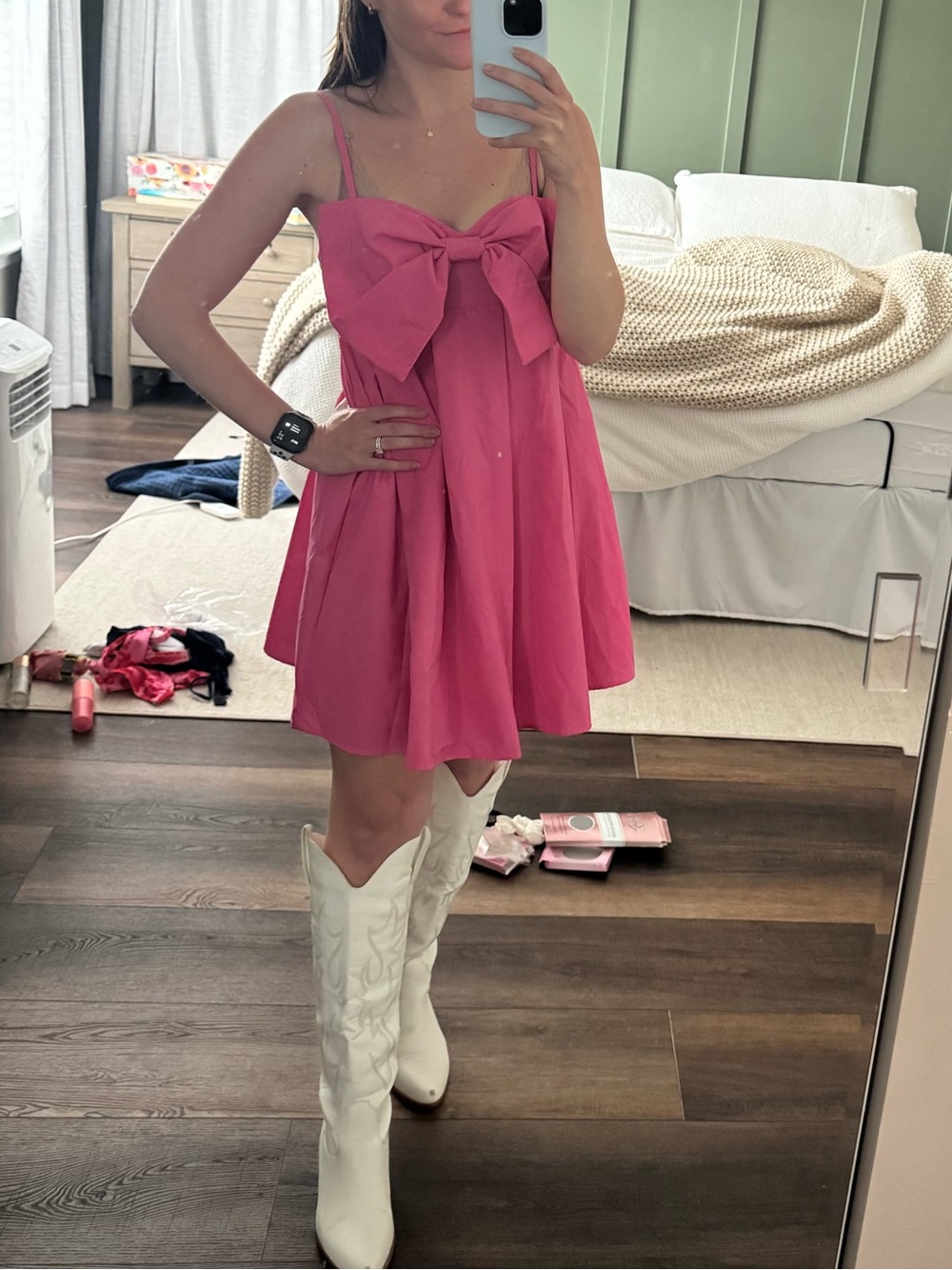 SHEIN Hot Pink Bow-Front Mini Dress
